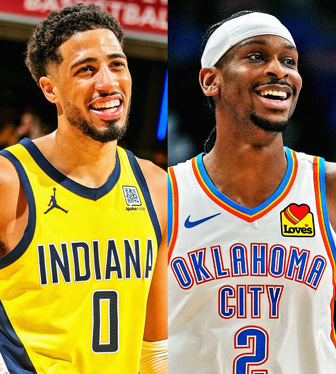 Tyrese Haliburton #0 of the Indiana Pacers attempts a lay up past Shai Gilgeous-Alexander #2 of the Oklahoma City Thunder during the fourth quarter in Game One of the 2025 NBA Finals at Paycom Center, in Oklahoma City,